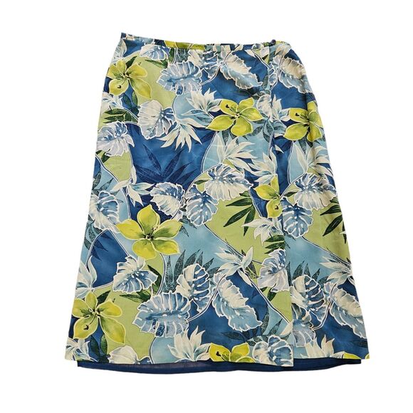 Nygard Collection Silk Skirt Womens Size 14P Floral Midi Faux Wrap Hawaiian Boho - Picture 1 of 10